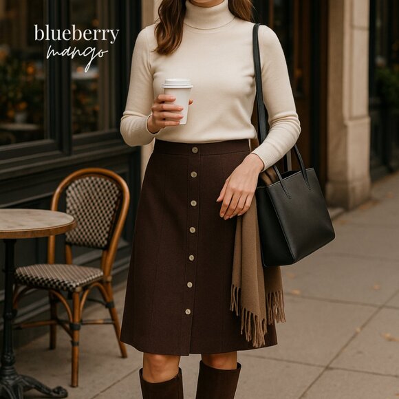 Brooks Brothers Italian Merino Wool Button-Front Pencil Skirt | Chocolate Brown - Picture 1 of 7
